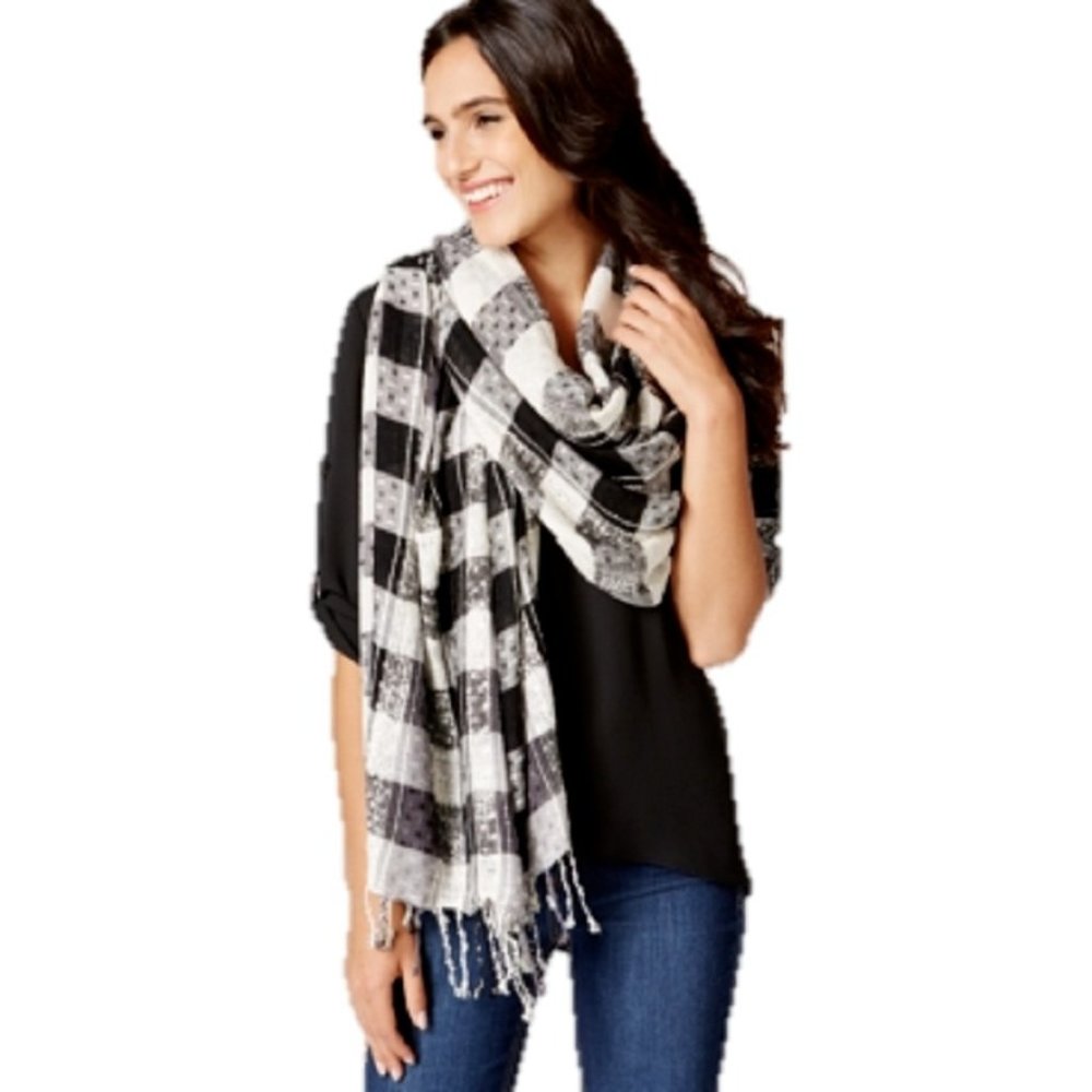 Cejon Basket Weave Confetti Plaid Scarf Retail $28.00